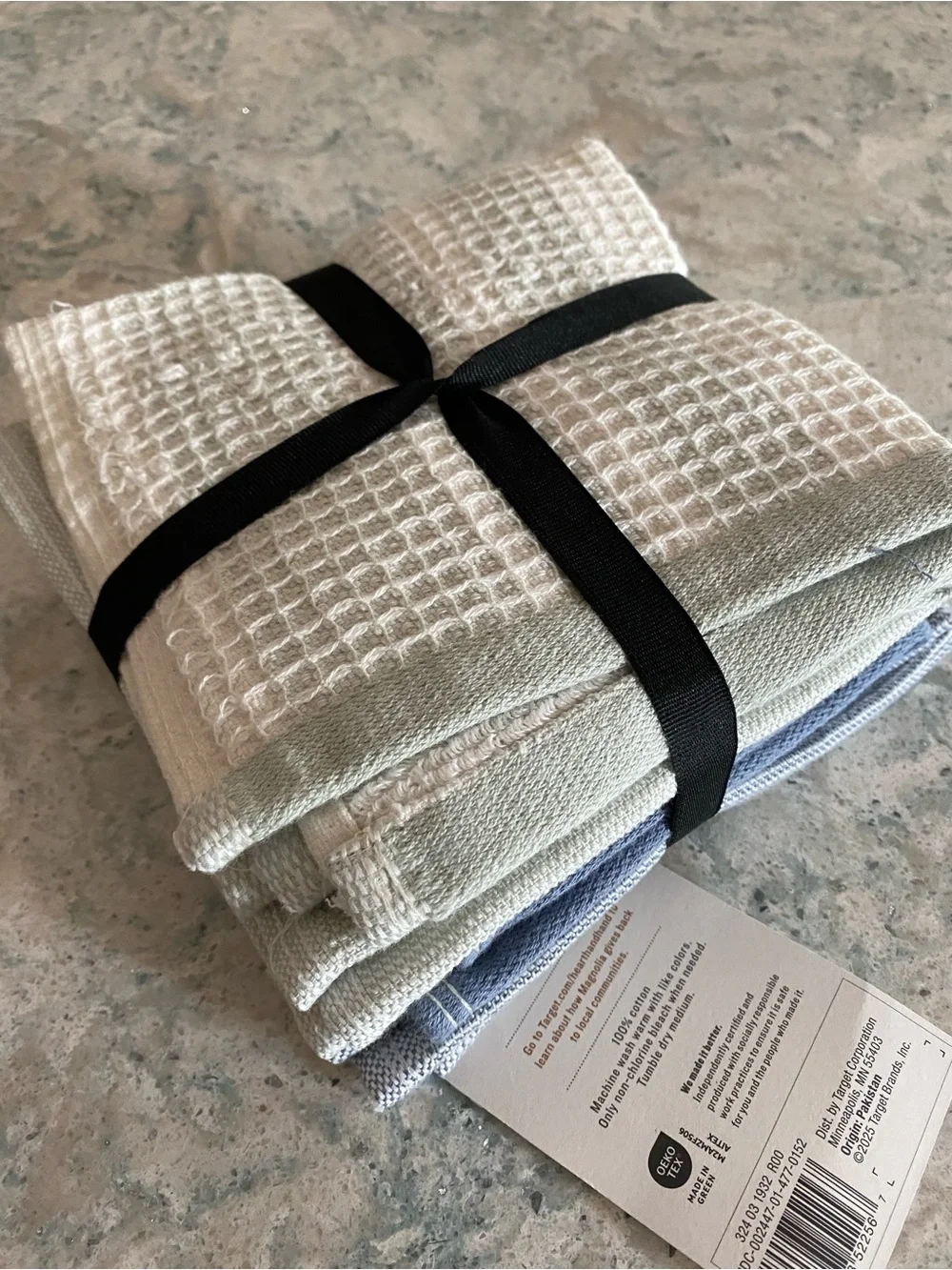 Waffle Weave Wash Cloth Towel Set in Blue and Cream 12”